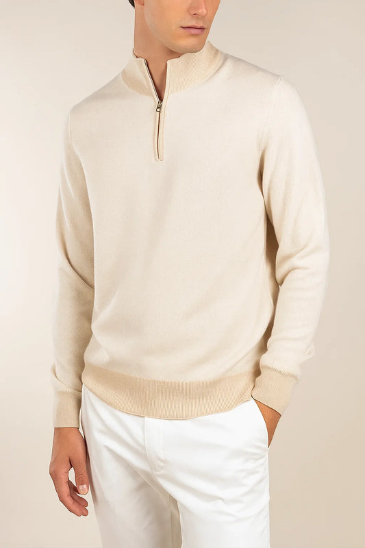 Light Beige Lusso di Lana Zipper Sweater