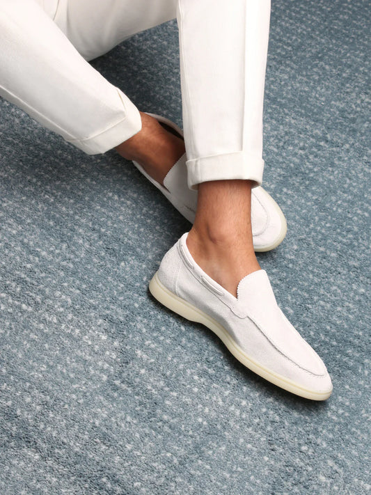 Exotic Suede Loafer - Pearl White